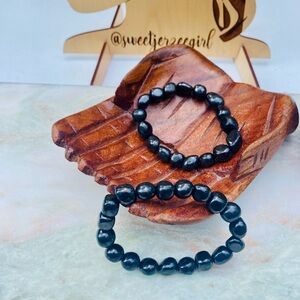 Natural Russian Shungite Unisex Mineral Nugget Bead Bracelet